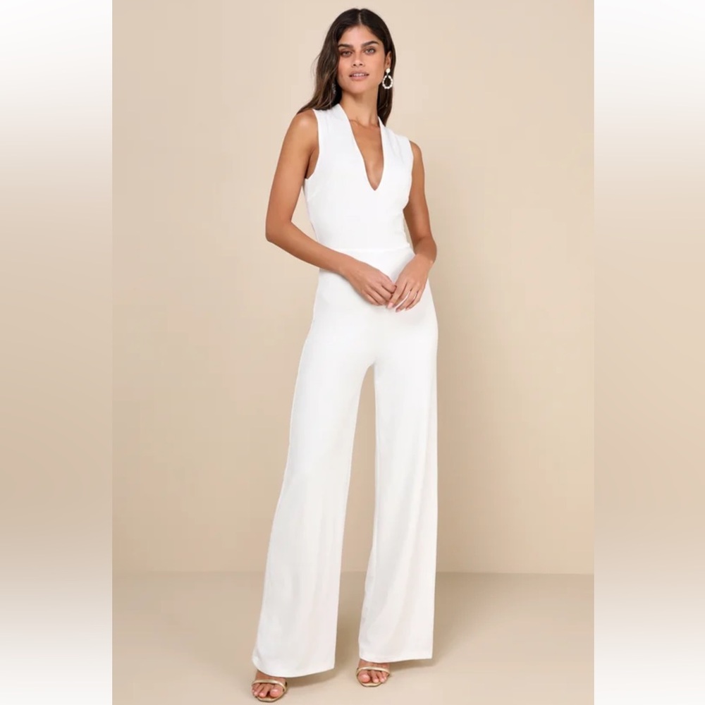 Lulu’s Thinking Out Loud White Backless Jumpsuit